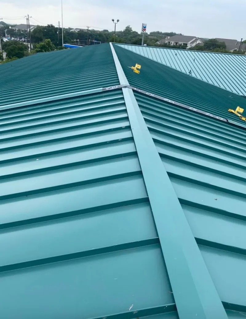 Green commercial metal roof ridge and valley for Metal Roof Repair in Holliston